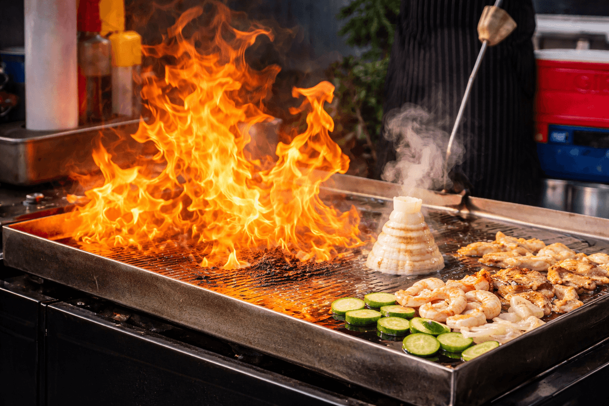 Hibachi chef cooking at home for a private party