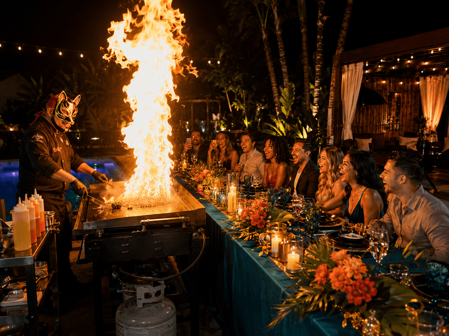Hibachi chef performing at a private event